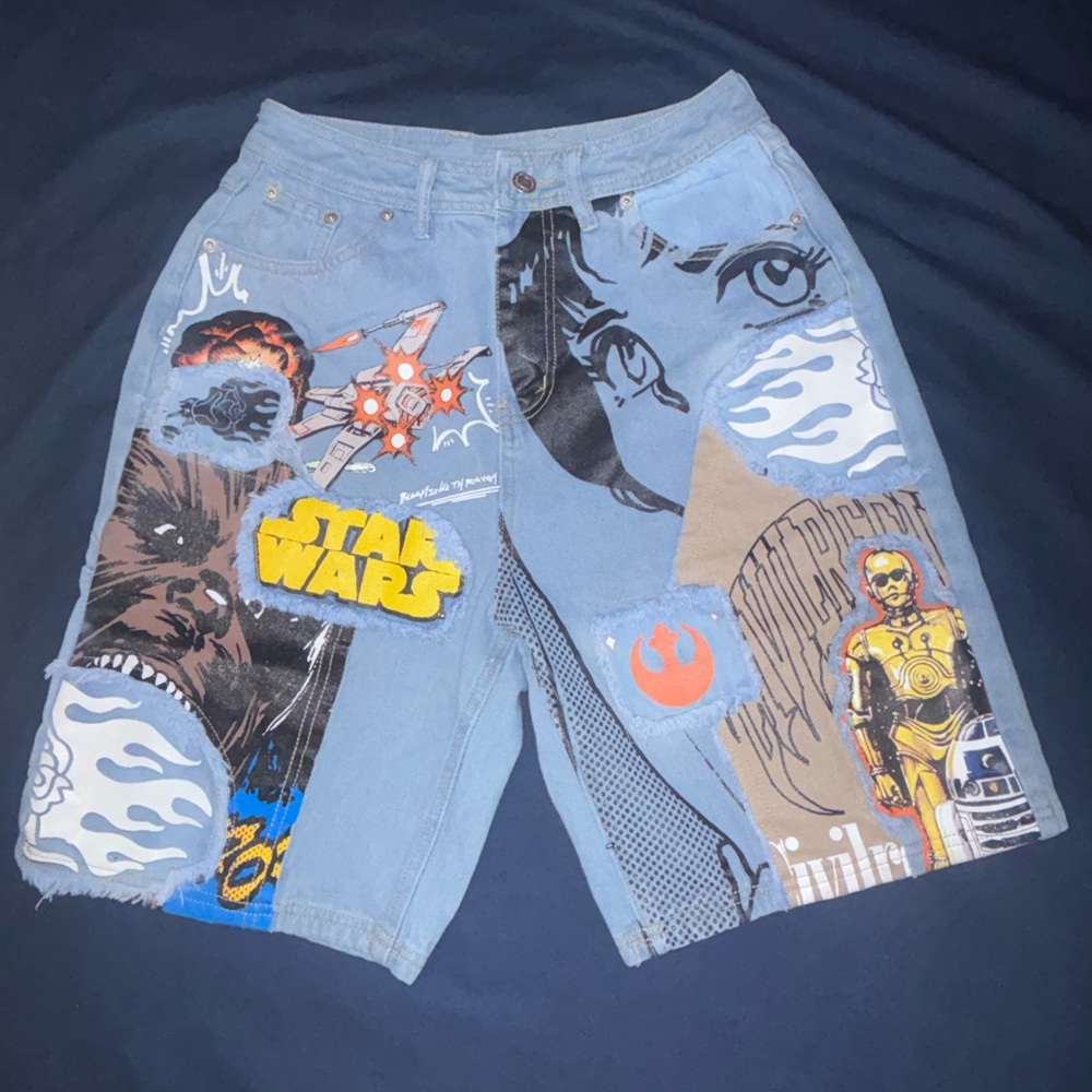 Star Wars Graphic Light Blue Denim Shorts